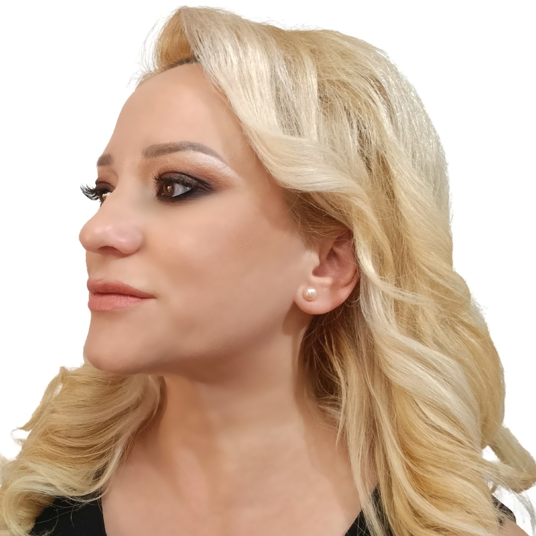 Cercei perle crem 7–8 mm calitate AAA aur 14K profil stânga